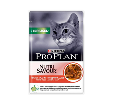 ПРО ПЛАН Влажный корм Purina Pro Plan для стерилизованных кошек и кастрированных котов, говядина, пауч, 85 г